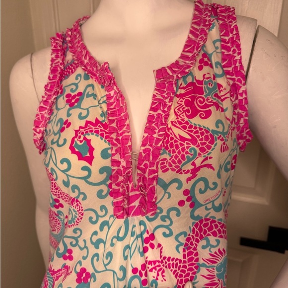 Gretchen Scott Vibrant Pink and Blue Dragon Print Dress Size S. - Picture 4 of 14